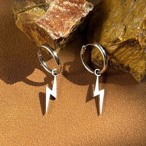 Silver Hoop Lightening Bolt‎ Earring